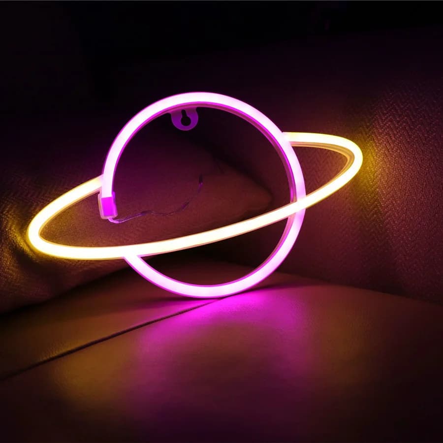 Nuovo insegna a led luce al neon USB luci notturne di Natale pianeta colorato lampada da parete festa di compleanno decorazione della casa illuminazione per interni