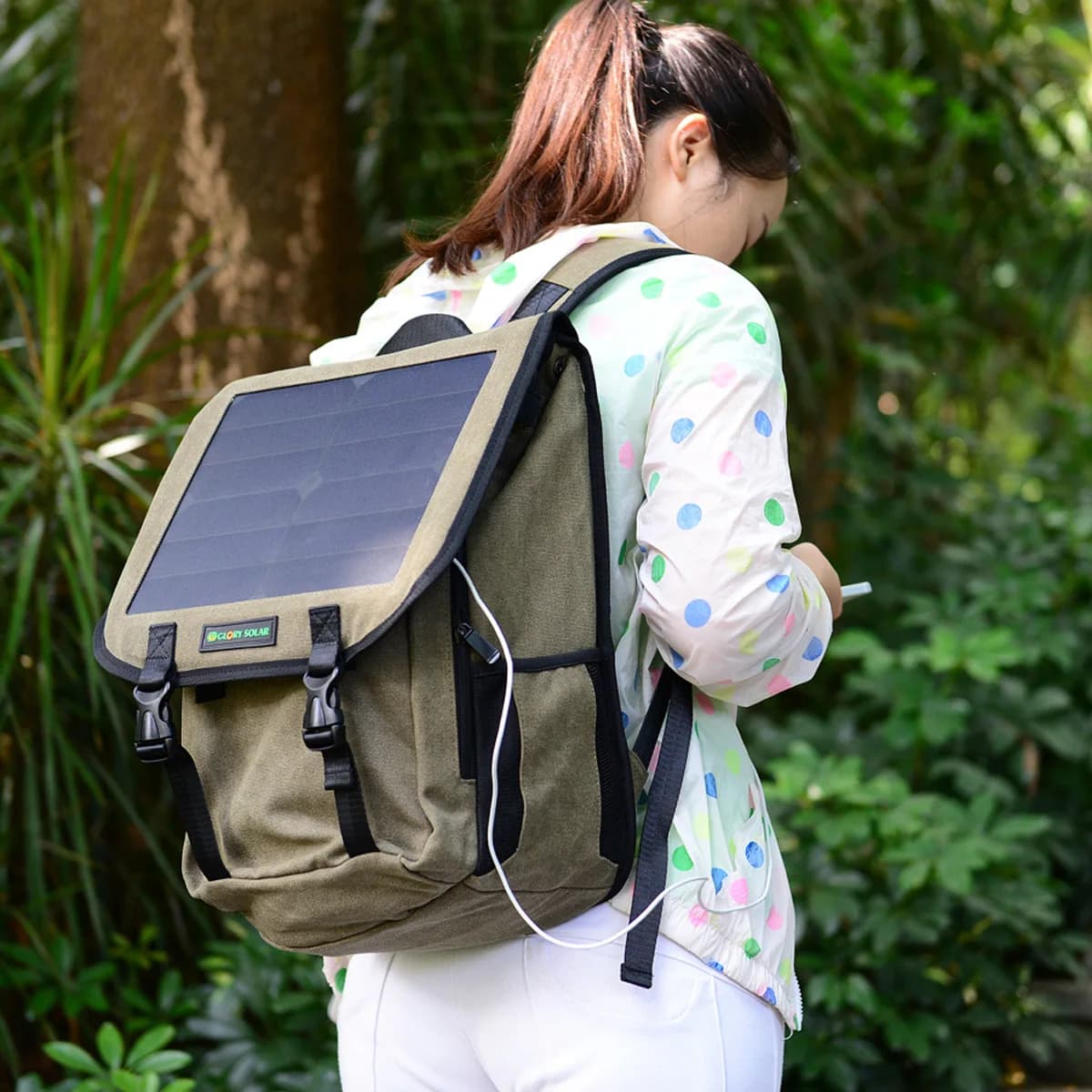 Zaino con Pannello Solare per Uomo, Borsa da Viaggio Multifunzionale con Ricarica USB 6.5W per Escursionismo e Ciclismo, Adatta anche per Donne