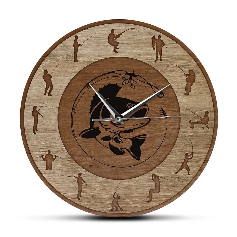 Bass Art Fish O'clock Silent Sweeppt Fishing wall clock Lodge Cabin Man Cave Art Decor Fishing wall clock for him