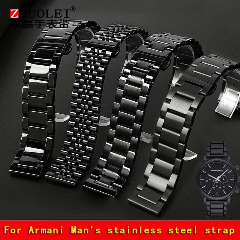 Per Armani cinturino per orologio in acciaio nero opaco in acciaio inossidabile maschio AR1895 1509 0389 1452 1981 cinturino da uomo in maglia spazzolata in metallo massiccio