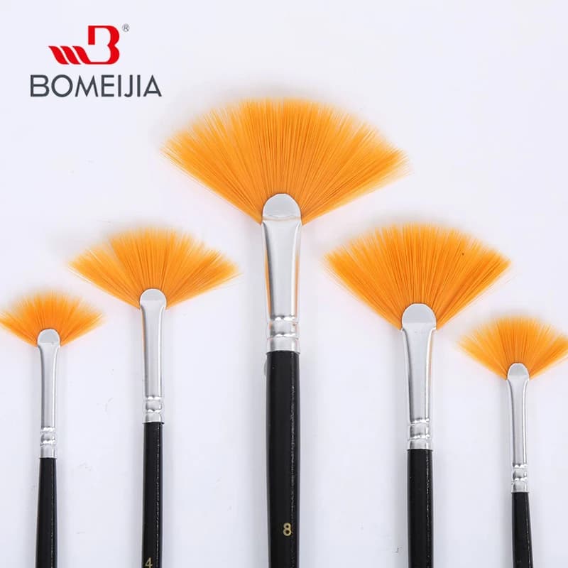 5Pcs Fan shape Gouache Painting Brush Kids Student Nylon Hair Wooden Handle Painting Artist Brush Set Drawing Art Supplies