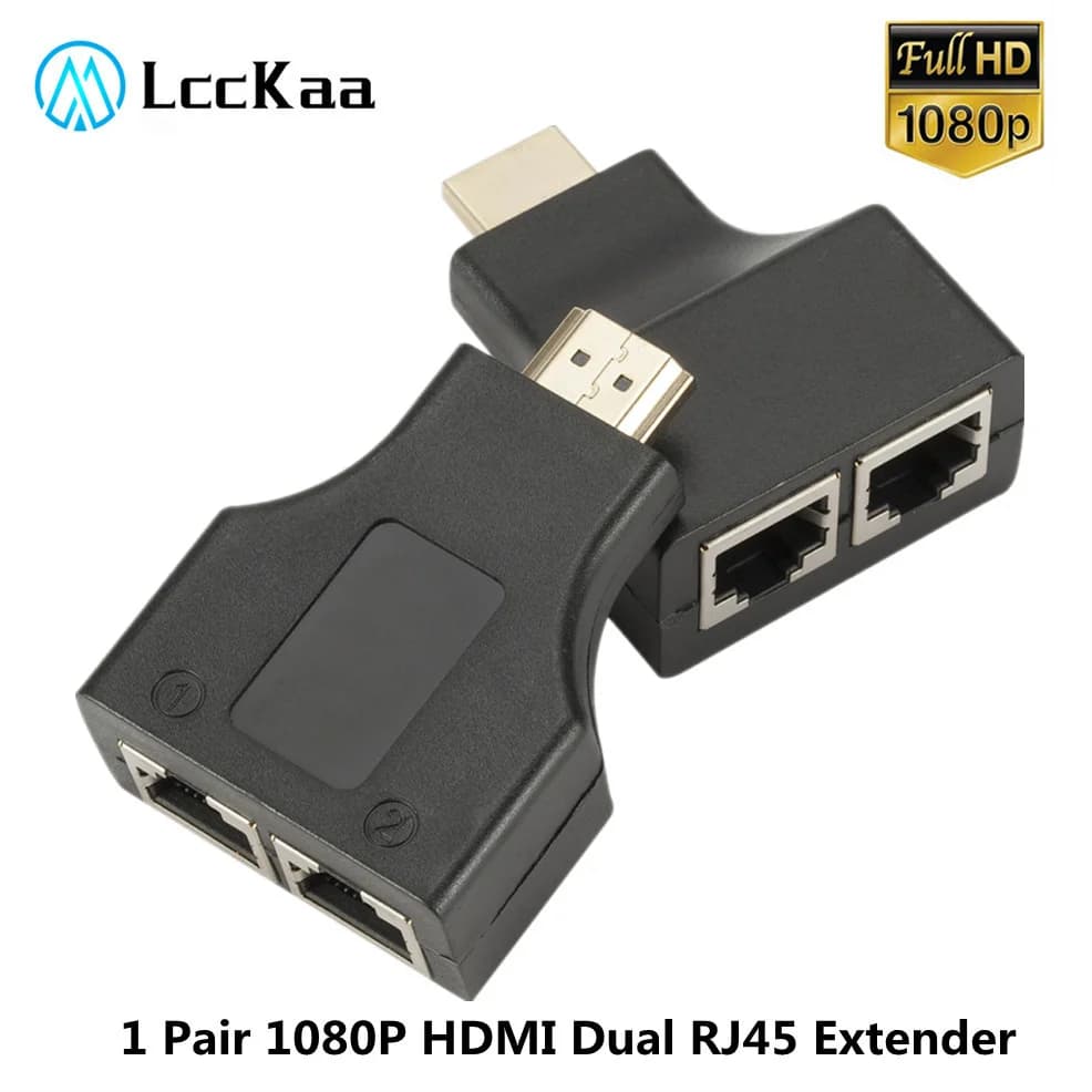 LccKaa 1 Pair 1080P HDMI Dual RJ45 CAT5E CAT6 UTP LAN Ethernet HDMI Extender Repeater 30m Extension Adapter For HDTV HDPC