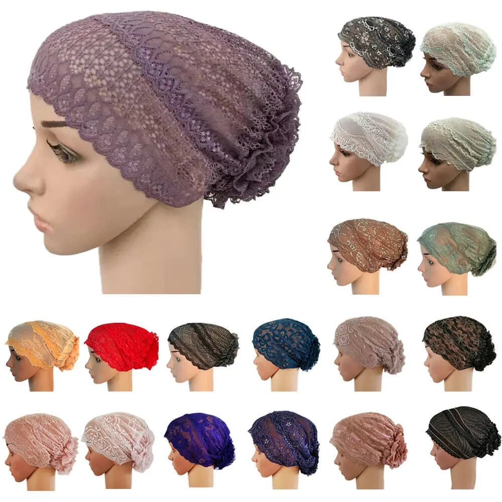 Delle Signore Delle donne Cappello Interno Musulmano Della Sciarpa Del Merletto Turbante Underscarf Cappuccio Ninja Islam Foulard Testa Dell'involucro di Copertura Dei Capelli Perdita di Cofano Copricapi