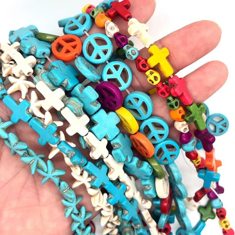 11 Multicolor Round Star Marina Skull Heart Howlite Flower Peace Cross Turquoise Natural Seed Beads loose for creating DIY Jewelry