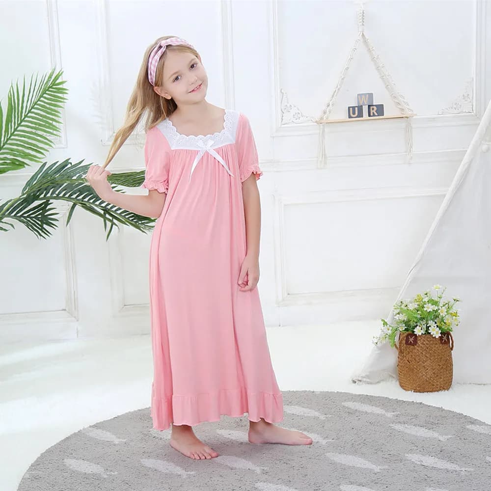 Camicia da notte per bambini Abito in pizzo Camicia da notte per ragazze Bianco Rosa Abito da notte per ragazza Dolce Pigiama per bambini Abiti Abiti per la casa 3-10 anni