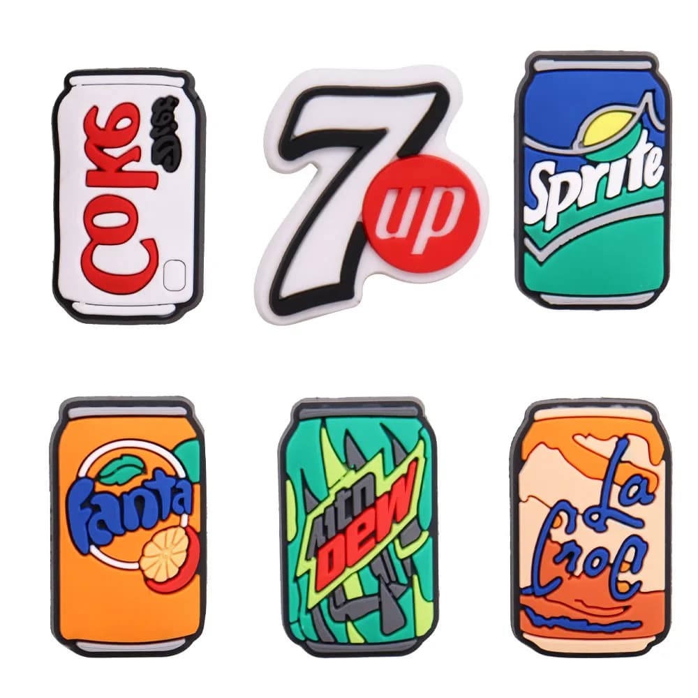 6PCS PVC Cute Cartoon Shoe Charms Kawaii vari Drink Soda Orange Hole Slipper accessori scarpe da giardino ornamento Kid Party Gift