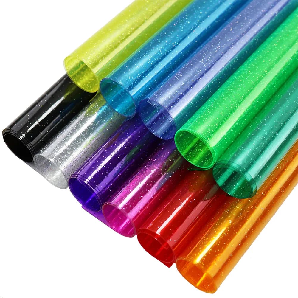 20/50x120cm Roll A4 Sheet 30x20cm Glitter Power Transparent PVC Vinyl Fabric Leather For Bows Earring HandBag Bag DIY CN012