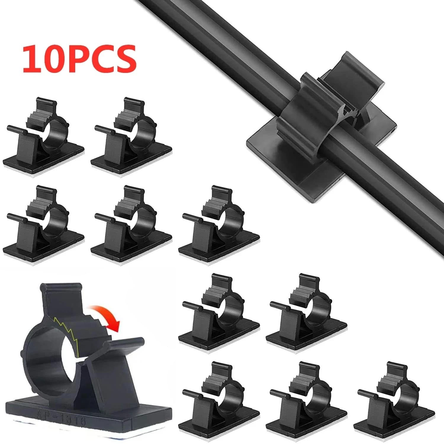 10PCS Clip per organizer per cavi autoadesive regolabili Fascette per cavi Supporti per clip per morsetto Supporto per la gestione dei cavi da scrivania