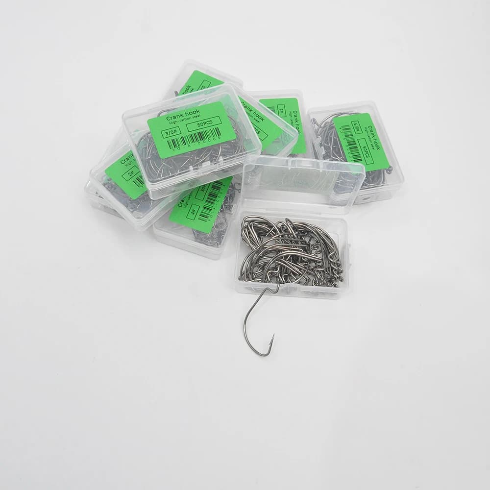 50 pcs/box Offset Hook Hook Anzuelos Giant Fishing Hook High Carbon Tenor Steel Karpervissen Fishing hooks Lure Softjerk Hooks 6 #-5/0 fishing gear