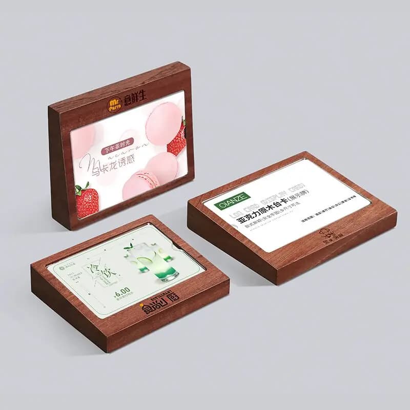 Set of 4 Display Supports in Wood 90x54mm for Menu, Labels Prices, Cartels, Photos, Posters, Frames and Signposts in Acrylic