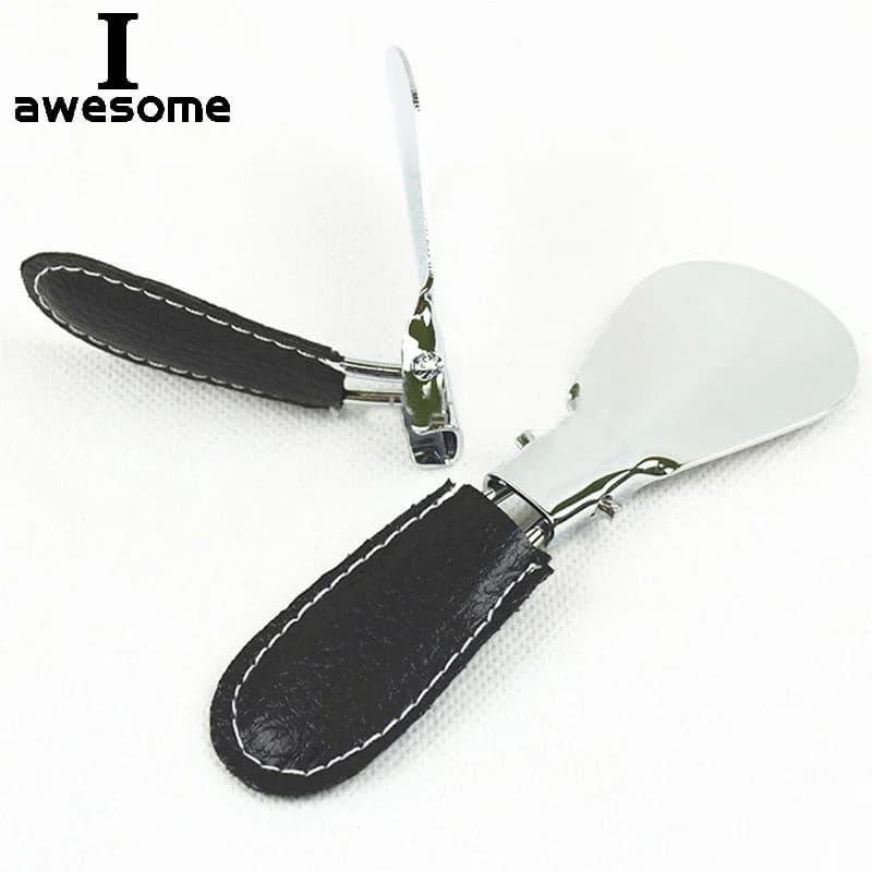 Facile da trasportare calzascarpe pieghevole nero in metallo resistente con accessori per Mini calzascarpe portatili in ecopelle in acciaio inossidabile