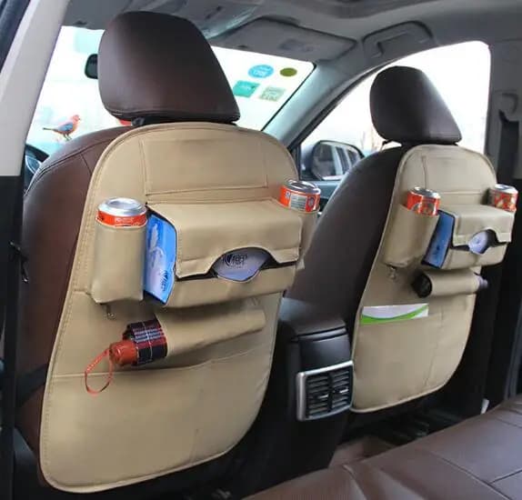 Borsa portaoggetti per schienale per seggiolino auto in pelle PU Organizzatore universale per sedile posteriore per auto Borse appese Scatola portaoggetti multifunzione per seggiolino di sicurezza per bambini
