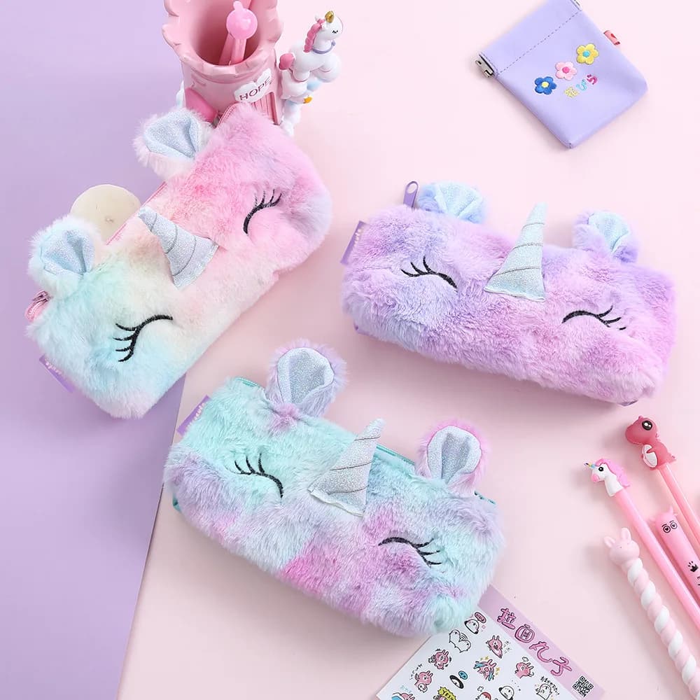 Astuccio per matite scuola Kawaii per ragazze ragazzi astuccio per matite simpatico astuccio per penne di cancelleria unicorno scatola di peluche per gatti grande custodia grande