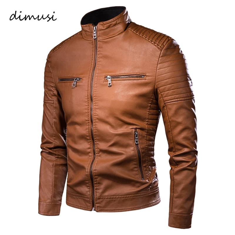 DIMUSI Giacca da uomo Moda Uomo Giacche in pelle vintage Casual Uomo Giacche da moto in ecopelle Biker Tasche con cerniera Cappotti