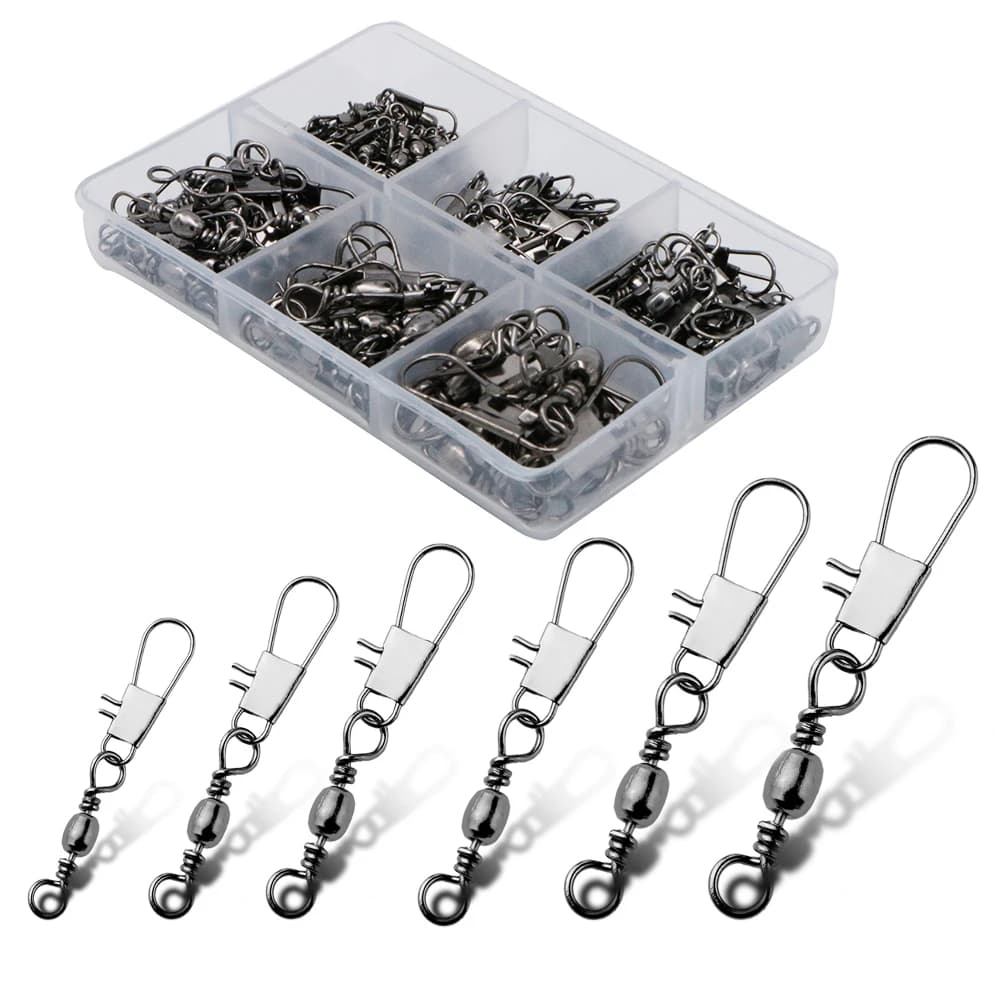 100 pcs/box 6 size swivel fishing connector Snap Pin rolling fishing call fishing gear alloy fishing gear fishing accessories
