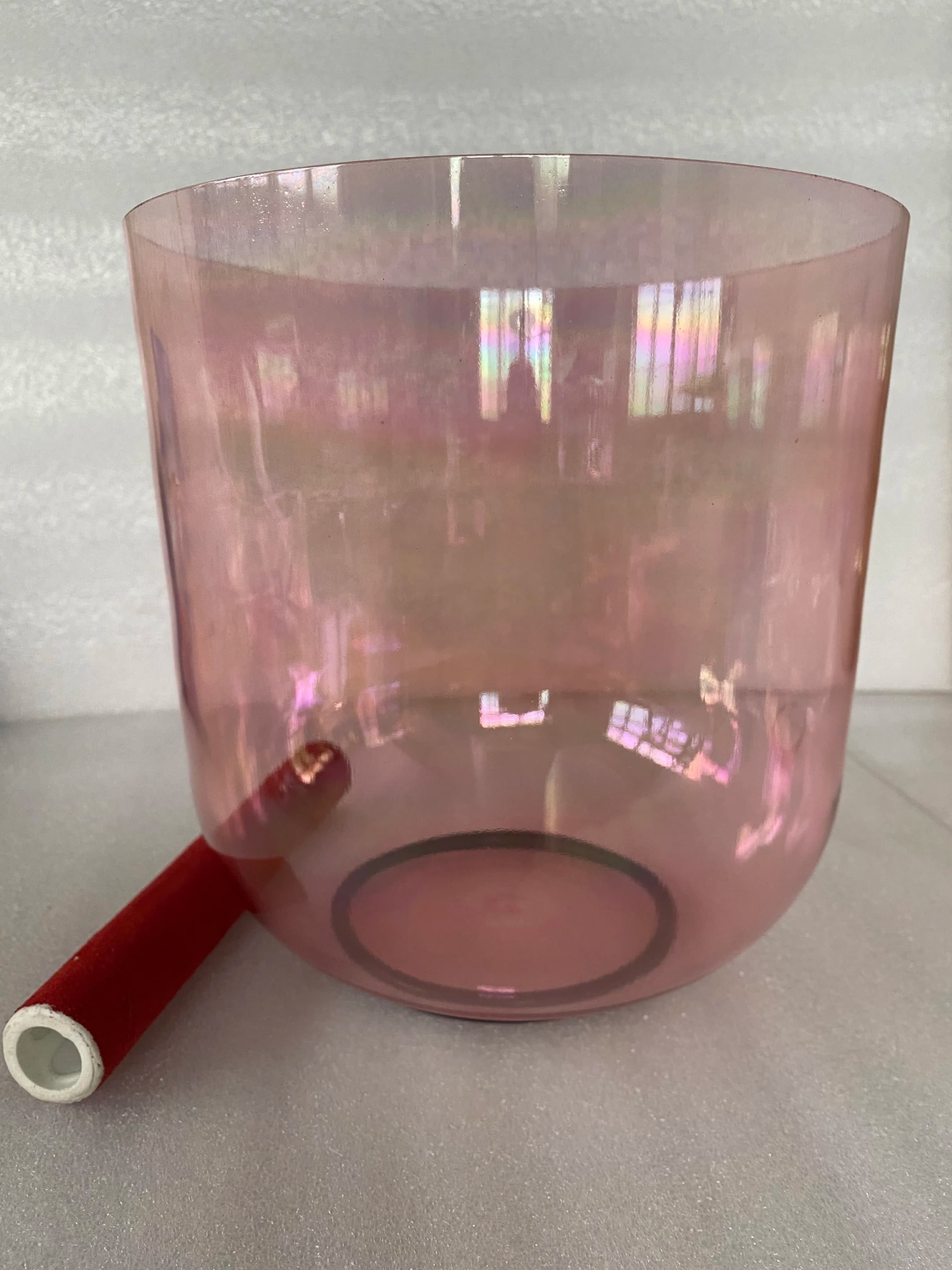 crystal singing bowl 3rd octave "C" note red magic clear color, 432Hz Root chakra or "C#" Sexual chakra for sound healing.