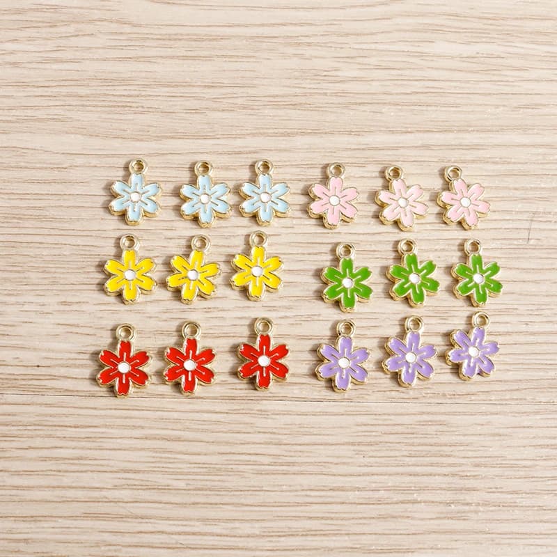 10pcs 9x12mm Cute Mini Enamel Flower Charms Pendants for Jewelry Making Drop Earrings Necklaces Bracelets DIY Crafts Accessories