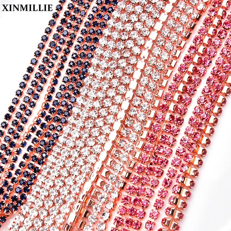 5 metri in oro rosa artiglio di cristallo strass finiture strass catena di tazze di metallo abito da sposa fai da te nail art accessori per abiti da festa lucidi