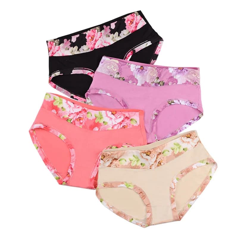4 Pz/Lot New Women's Underwear Mutandine Plus Size 3XL Slip Collagen Peonia Print Soft Lady Intimo