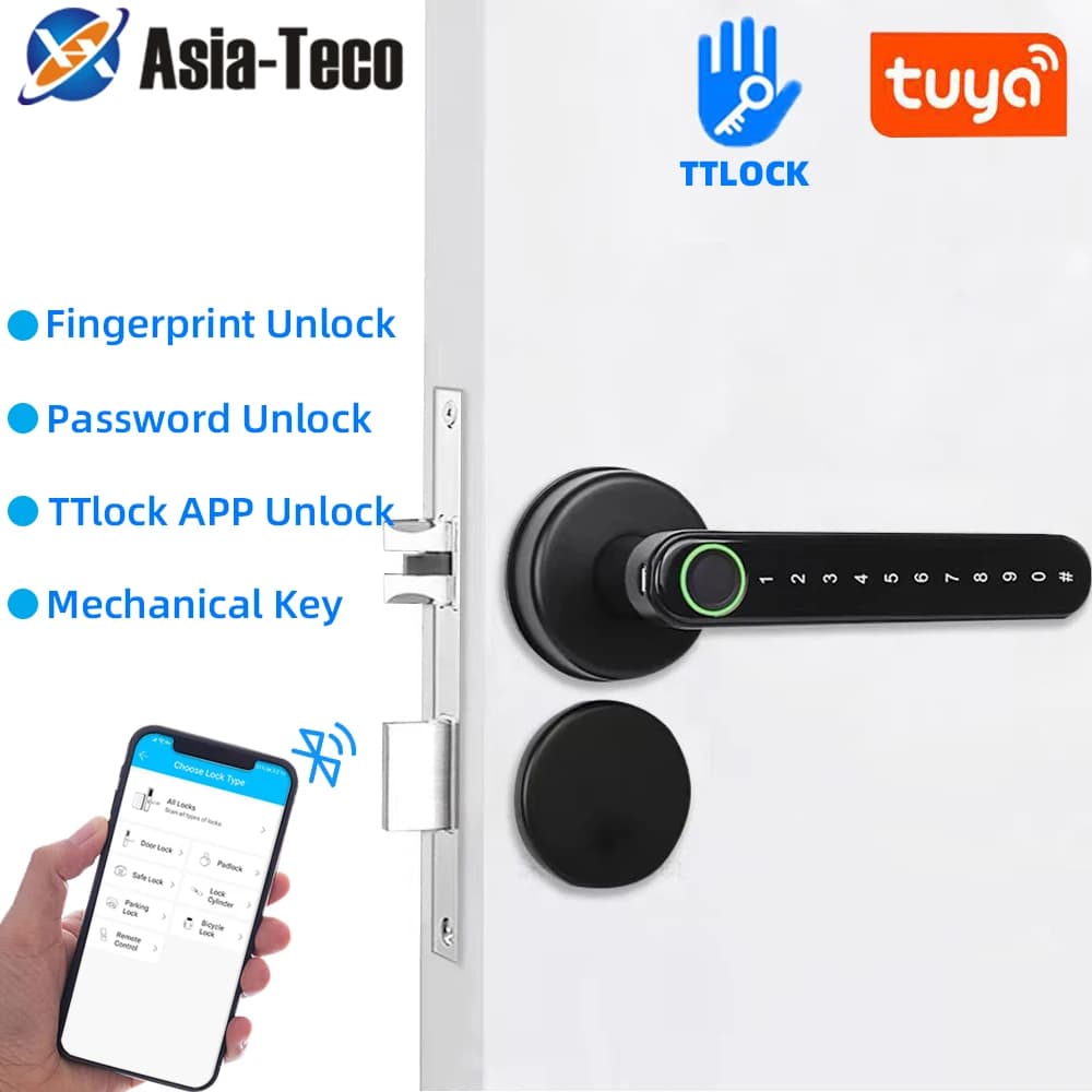 TTLock Smart Bluetooth Blocco impronte digitali Codice password biometrico Serratura con maniglia elettronica - Sicurezza domestica controllata dall'APP
