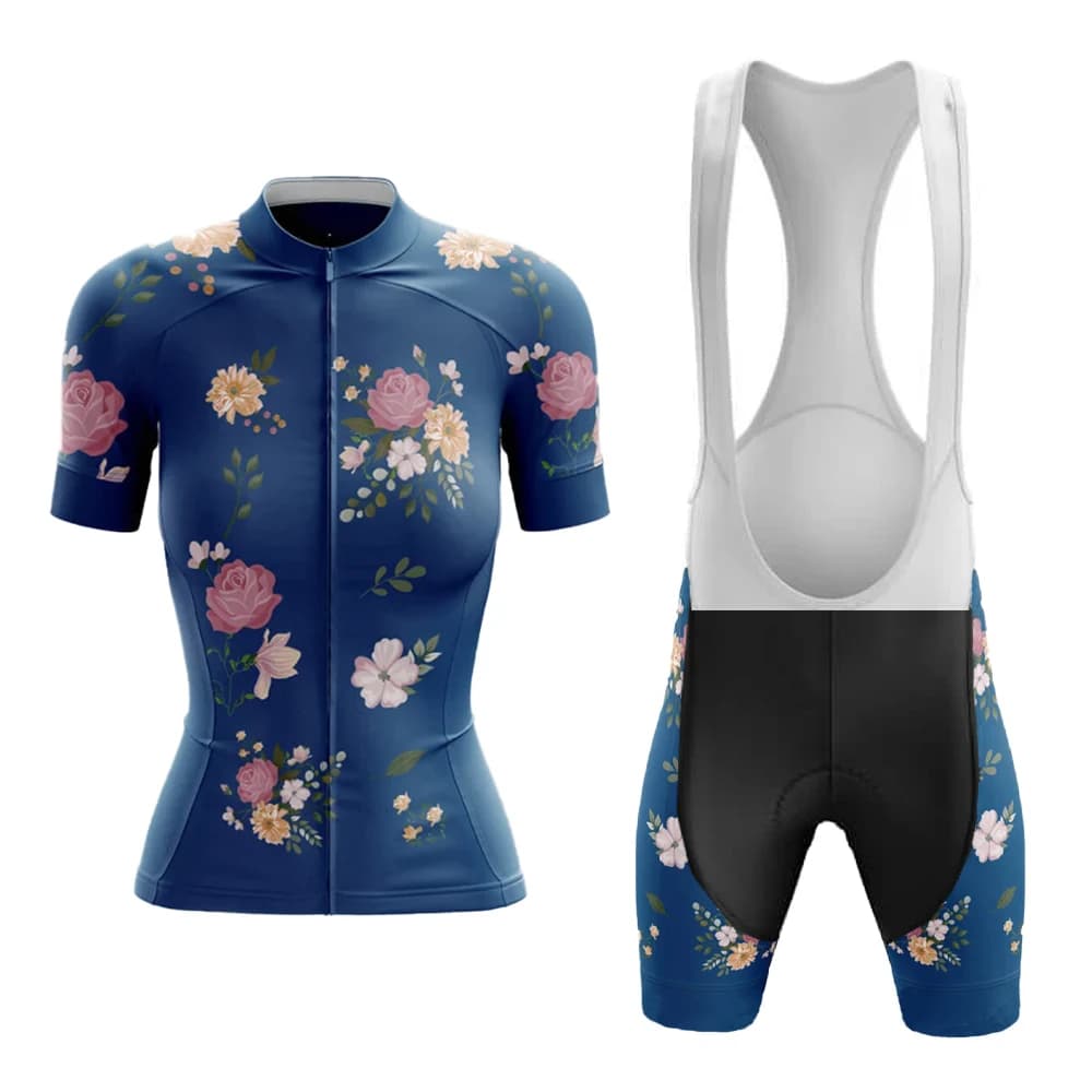 Women's Cycling Knit Set Shorts with Bretelles Breathable Gel Pad Flowers Bike Clothing Maillot Cycling