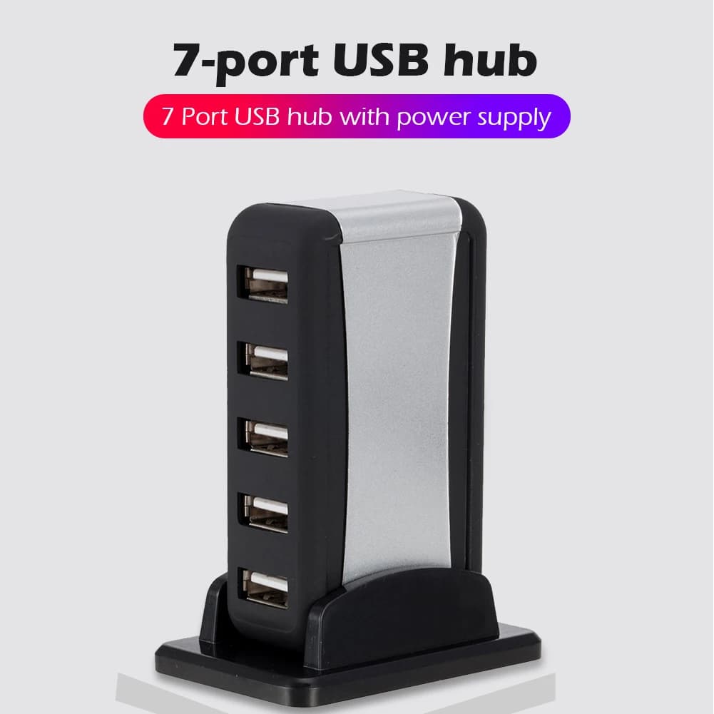 Spina ue/usa Hub USB verticale Multi 7 porte Splitter USB 2.0 con adattatore di alimentazione hub USB 480 da 2.0 Mbps per accessori per Computer PC