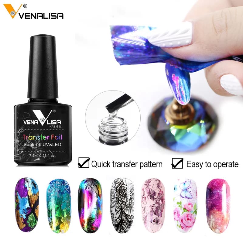 Venalisa 7.5ml Lamina di Trasferimento Gel Smalto per Unghie Soak Off LED UV Gel Vernice Fast Dry Stella Colla Timbro Gel Lamina Unghie artistiche Decorazione