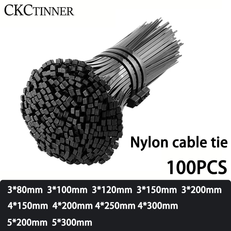 100 PZ Fascetta in nylon di plastica autobloccante Organizzatore nero Fissare il cavo 3*80mm/3*100mm/3*200mm/4*200mm 4*300 Loop Wire Wrap
