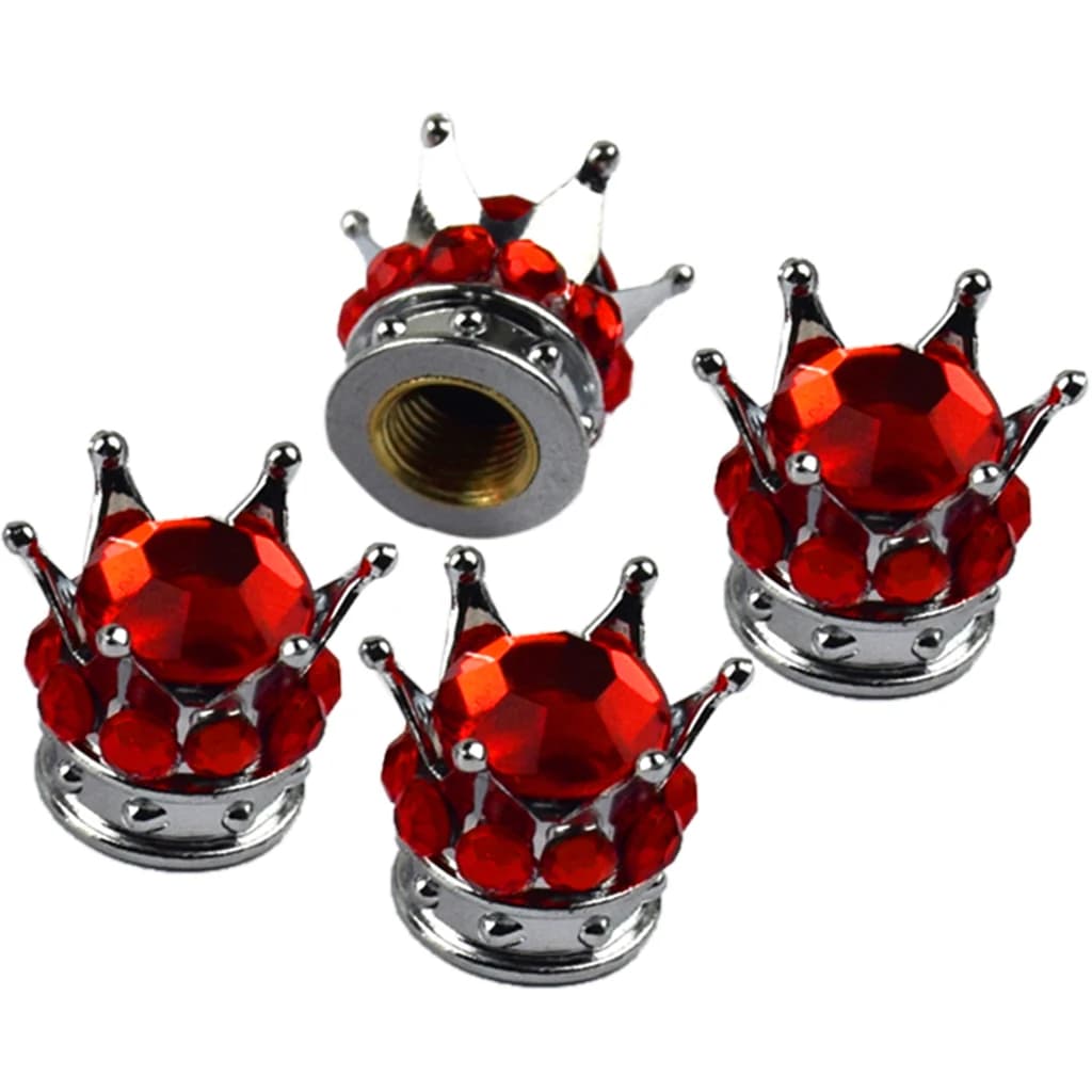 Coperchio tappi valvole pneumatici 4x ruota corona argento diamante rosso Bling stelo pneumatici tappi valvole antipolvere camion auto moto copertura aria bicicletta