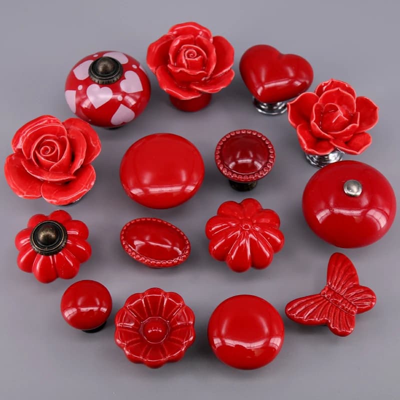 1 pomelli rossi e maniglie per armadietti, cassettiere, armadietti per bambini, maniglie per cassetti da cucina, pomelli per porte per mobili in ceramica