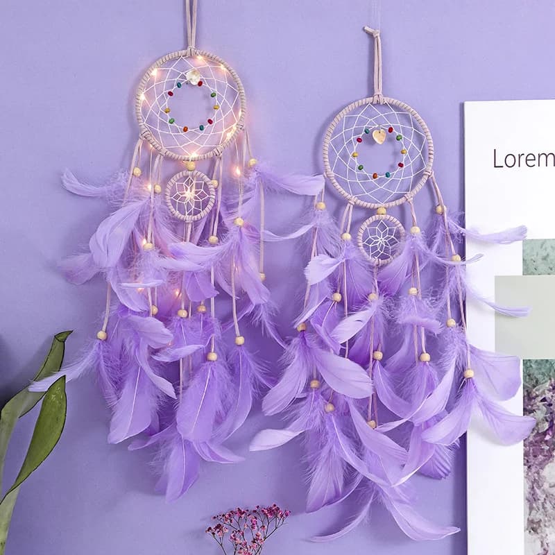 Girl's heart lovely soft girl white feather purple dream catcher dream net room decoration shooting dreamcatcher Wind chime gift