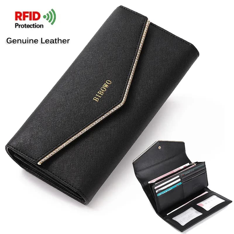 Portafoglio in vera pelle di Design di lusso di moda per donna RFID blocco Trifold Long Cluth Multi Card Holder Organizer borsa da donna