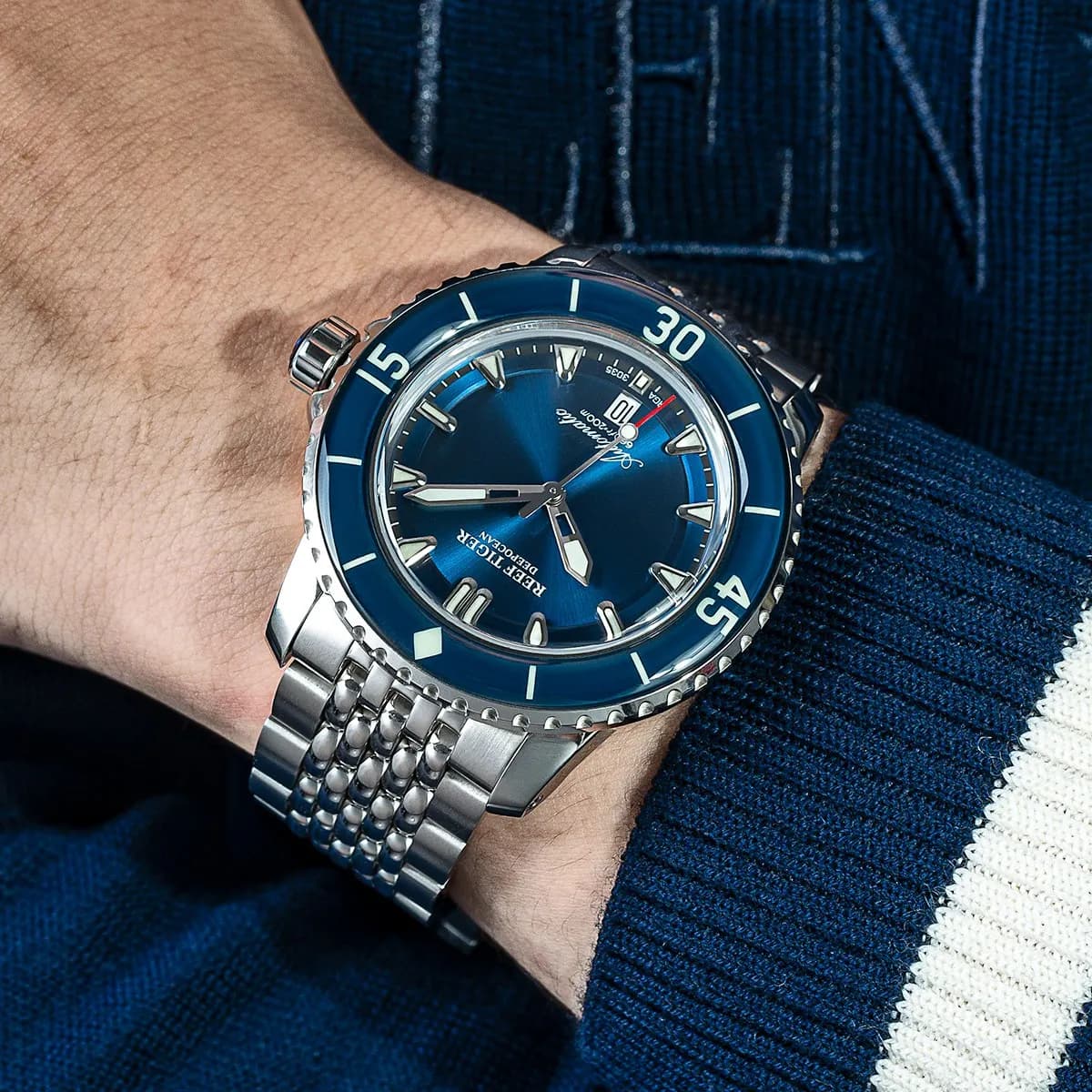 Reef Tiger/RT men's watch stainless steel mechanical diving sapphire top brand waterproof watches RGA3035