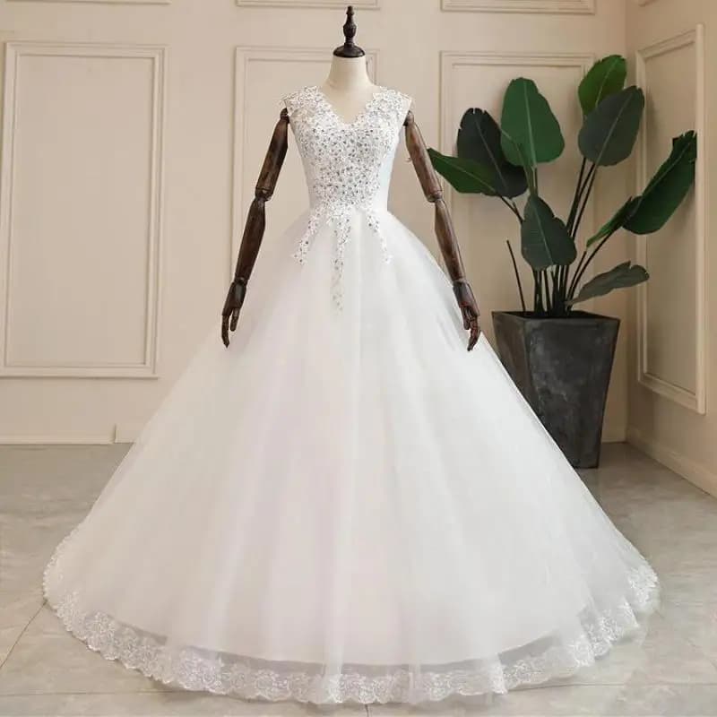 Abiti da sposa senza maniche Vestido De Noiva abito da ballo classico con scollo a v abito da sposa di lusso in cristallo De Mariee Plus Size abito da sposa leggero