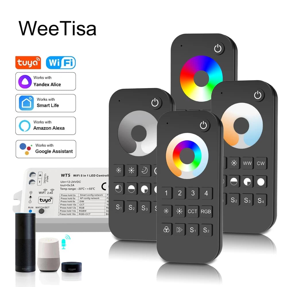 Controller per strisce LED 5 in 1 12V 24V DC Tuya Smart Life WIFI 2.4G RF telecomando WT5 per luce DIM RGB CCT RGBW RGBWW RGBCCT