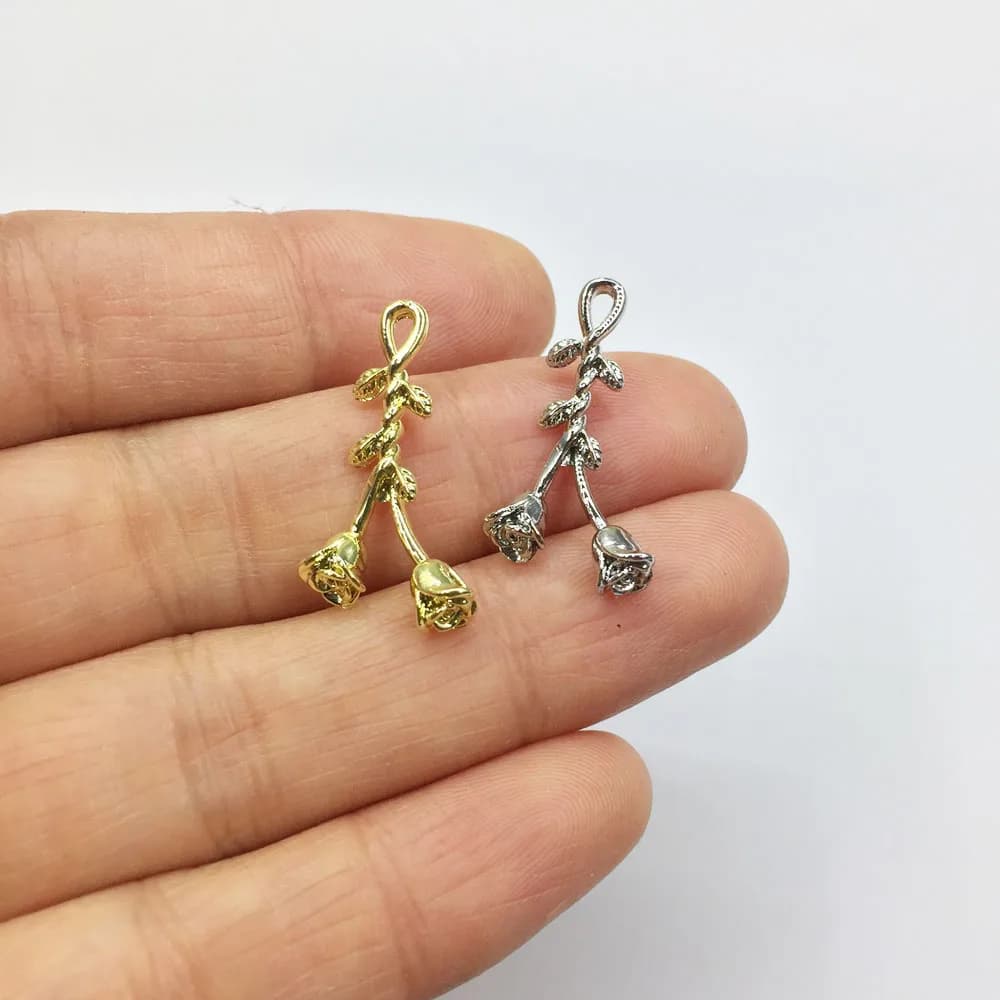 Eruifa 20 pcs 12*24mm Beautiful Pink Flower Pendants And Pendants Wholesale Necklace, Earring Bracelet FAI DA TE jewelry handmade 2 colors