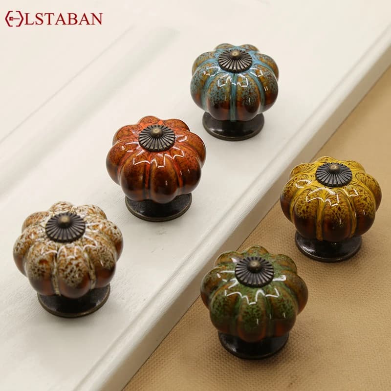 Maniglia pastorale semplice in ceramica in stile europeo, cassetto, armadio, porta dell'armadio, maniglia per armadio in ceramica con zucca leopardata
