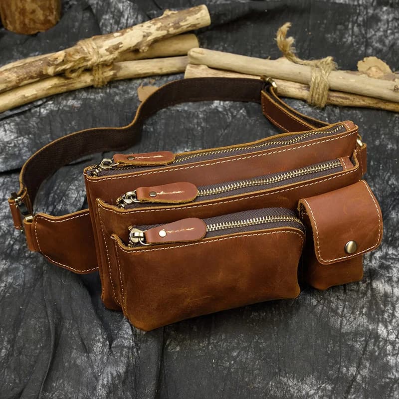 MAHEU Marsupio Casual da Uomo in Pelle, Borsa a Tracolla Antifurto da Esterno con 3 Cerniere