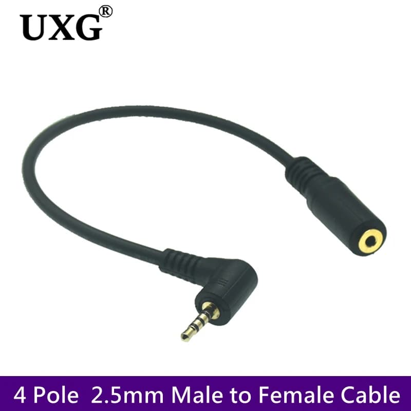 4 pole Stereo 2.5mm Male to Female Jack 90 Adapter Audio Corner 2.5mm Cable for Audio/Bluetooth/Auto/Dash Cam Card