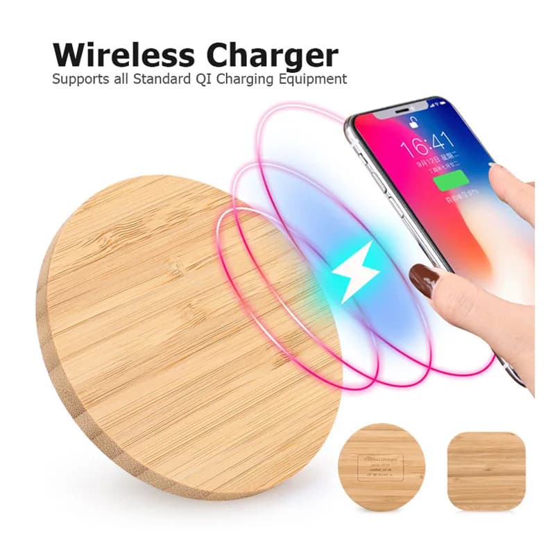 Caricabatterie Wireless 15W 10W Bamboo Fast Wireless Charging Pad per iPhone Samsung Galaxy AirPods Pro 2 OPPo Vivo Oneplus Huawei