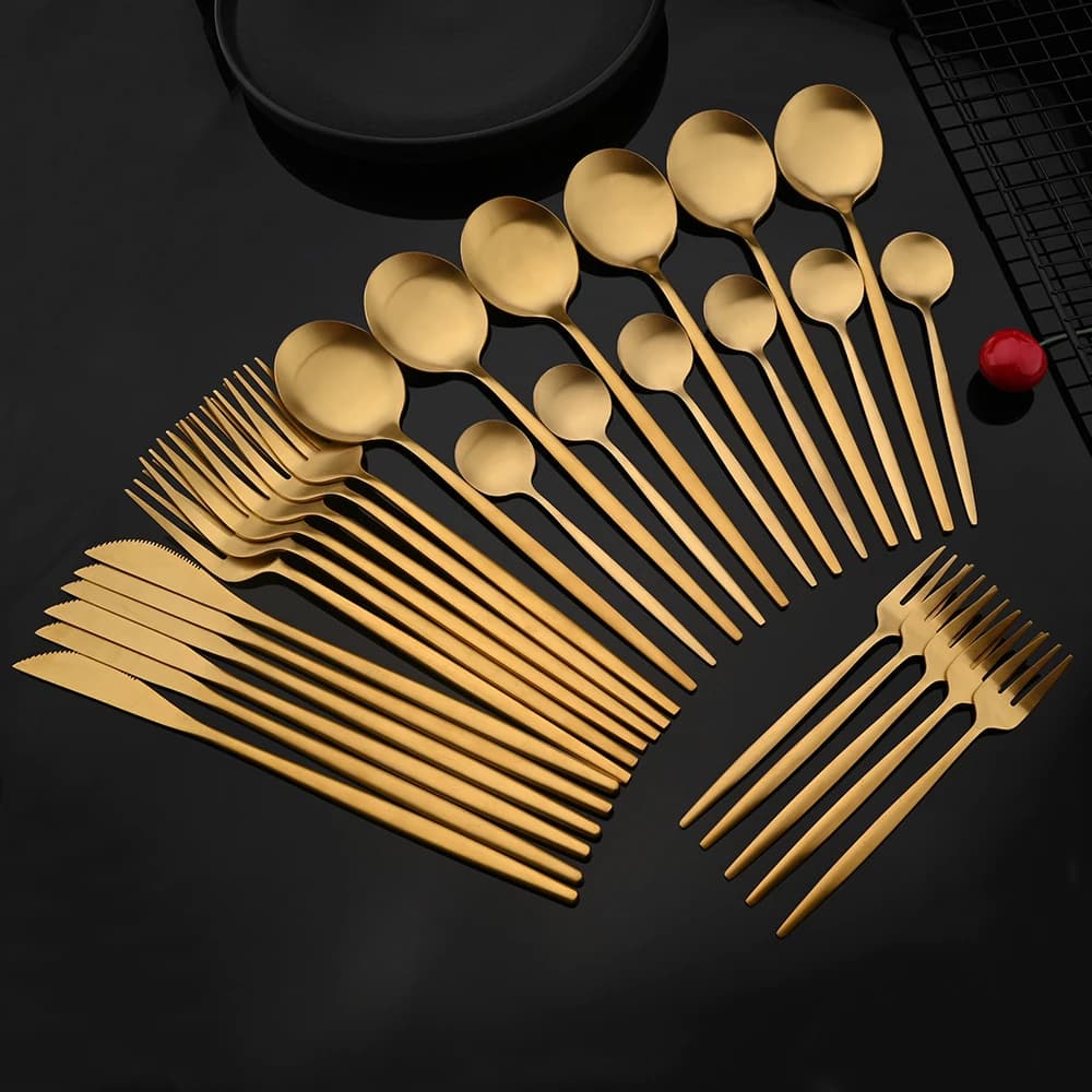 6/30Pcs Set of tableware in opaque gold dining knife in stainless steel fork spoon Set of cutlery set for kitchen cutlery