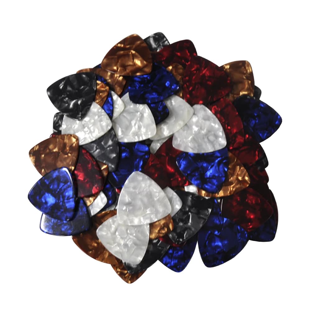 100 pezzi pesanti 0.96mm 346 chitarra a triangolo arrotondato raccoglie plettri colori assortiti in celluloide