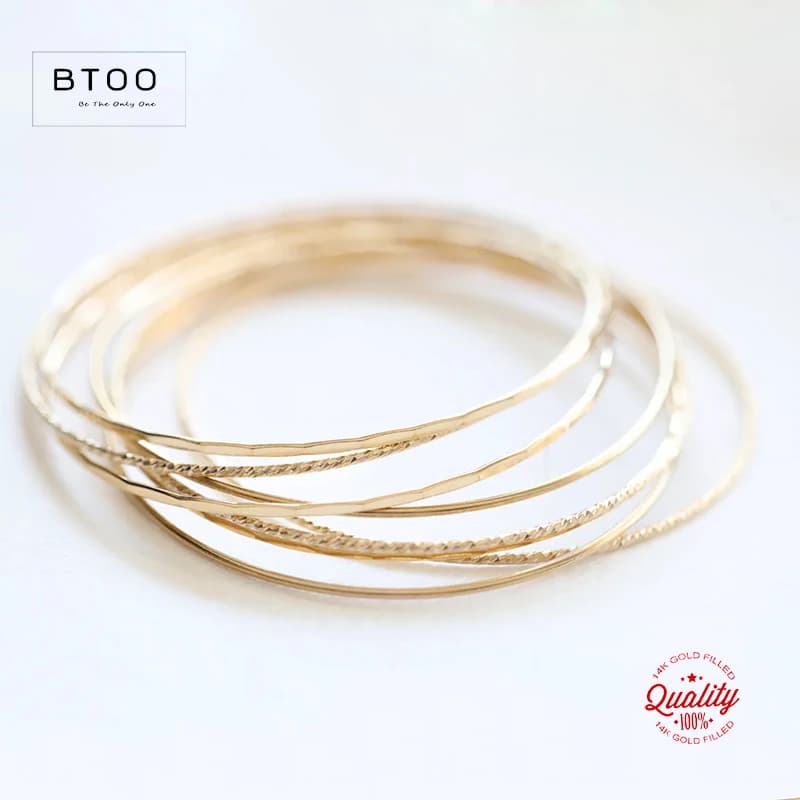 Bracciale Chiuso Impilabile in Oro 14K, Gioielli Fatti a Mano, Bracciali Boho con Charm, Regalo Vintage per Damigelle, Gioielli da Donna