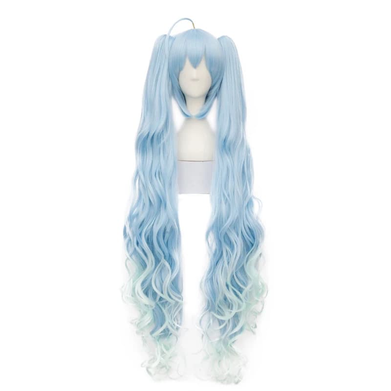 VOCALOID SEASON women Magical Snow MIKU parrucca cosplay capelli lunghi blu sfumati con coda di cavallo + cappuccio per parrucca