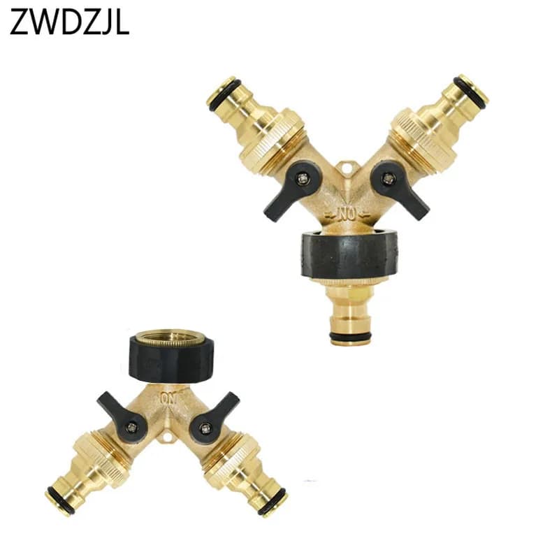 Brass 3/4 "Femmina 2-way water tap splitter 16mm Nipple garden faucet Y Quick connector Irrigation valve Flexible hose Adapter 1 pc