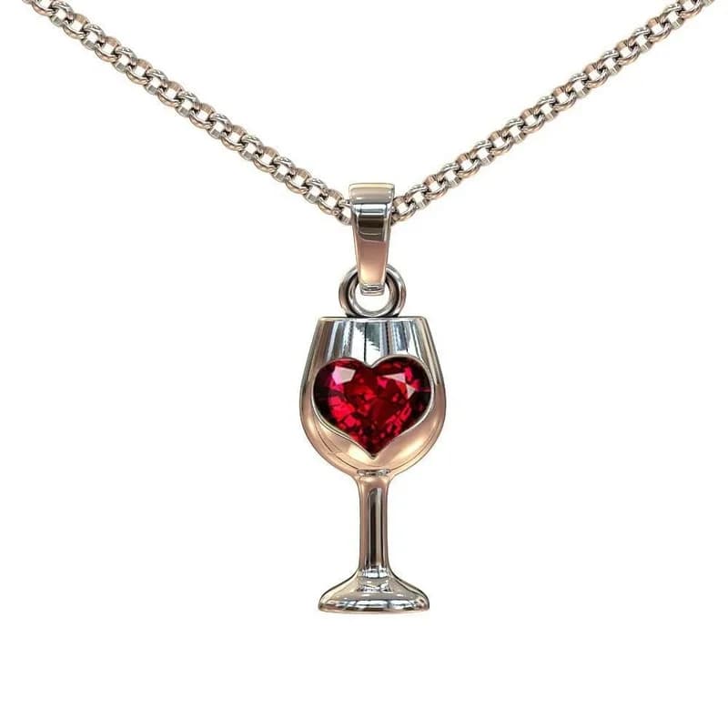 Creativo calice bicchiere di vino rosso a forma di cuore zircone ciondolo collane per le donne di natale gioielli delicati regali Drop Shipping