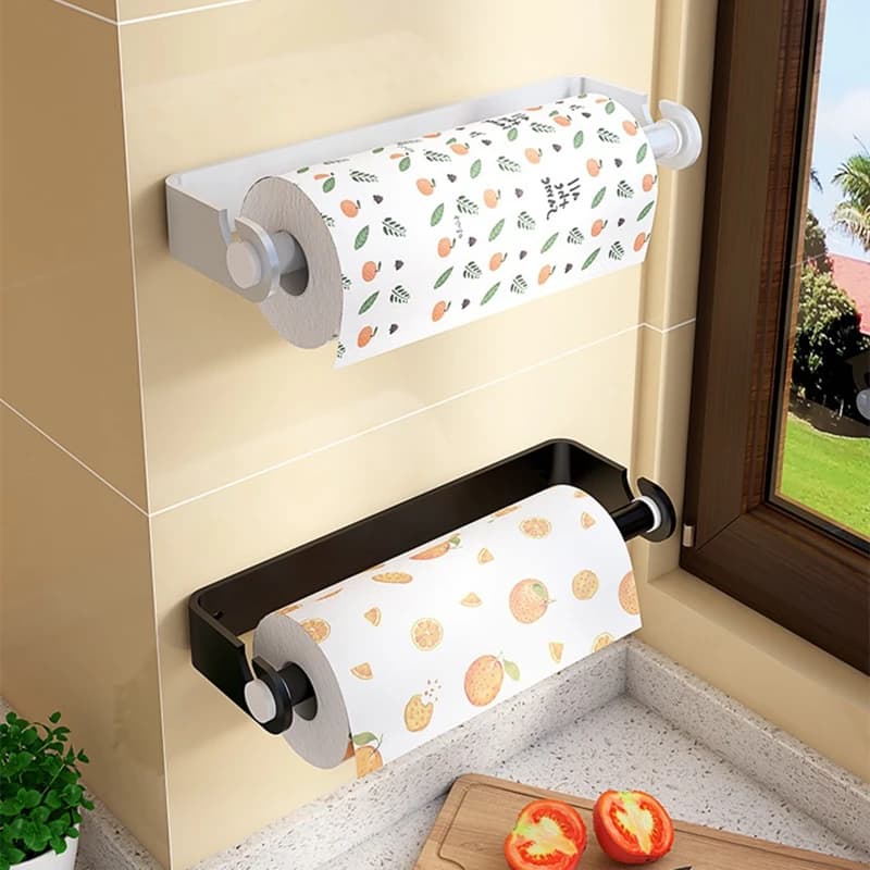 Portarotolo da Parete Nero Argento in Alluminio per Pellicola Alimentare e Carta Assorbente, Dispenser per Rotoli da Bagno e Cucina | Scaffale di Stoccaggio Antiruggine