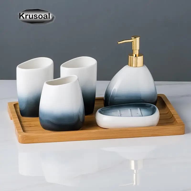 Set di accessori per il bagno in ceramica Dispenser per lozione sfumata pompa bottiglia portaspazzolino collutorio tazza portasapone strumenti di lavaggio