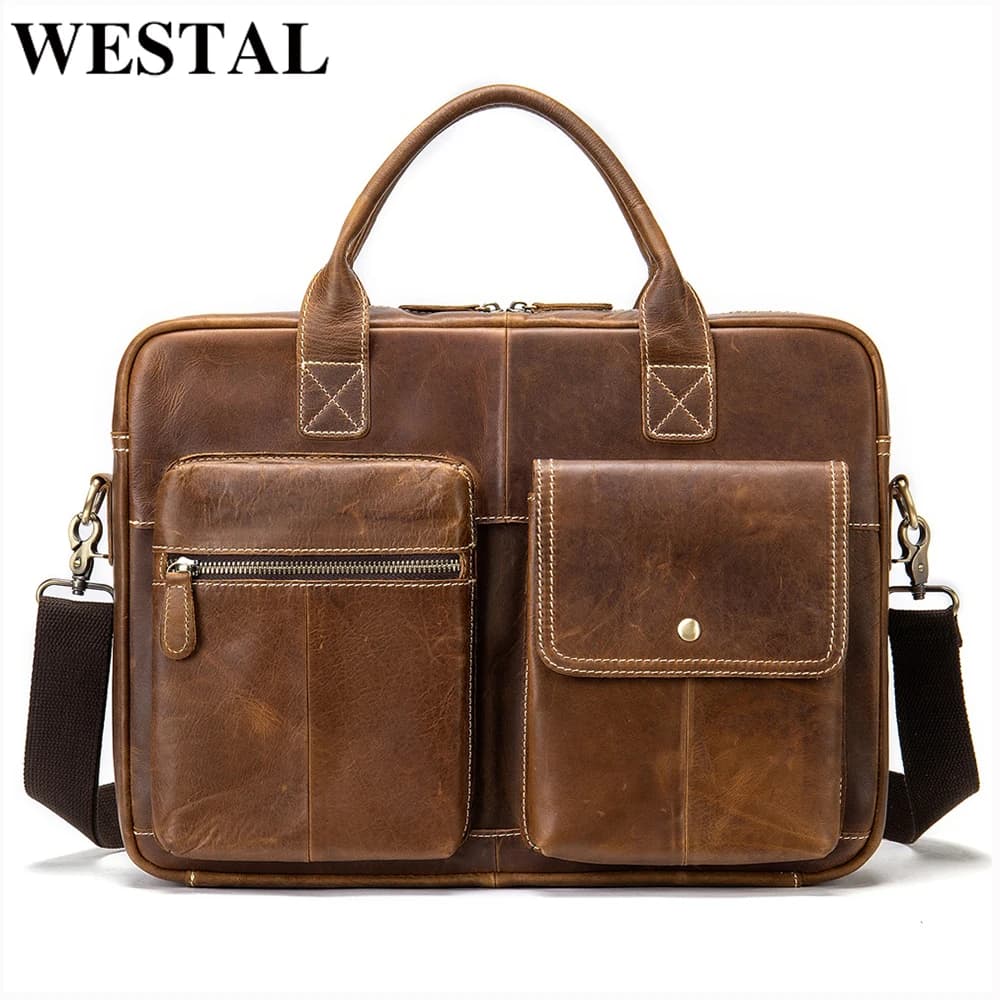 WESTAL borsa a tracolla borse da uomo borse per Laptop 14 Zip Messenger Bag uomo cartelle in pelle borse uomo borse in vera pelle 7212
