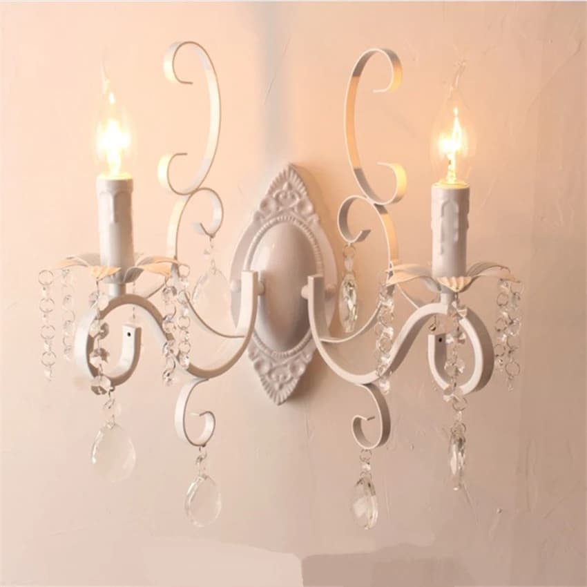 Lampade da parete a candela bianca idilliaca europea camera da letto comodino soggiorno parete corridoio applique decorative in cristallo luci illuminazione
